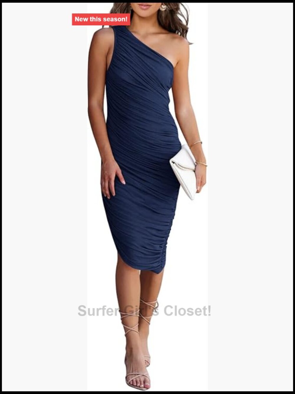 One Shoulder Sleeveless Ruched Bodycon Midi Dress for Women Summer Party